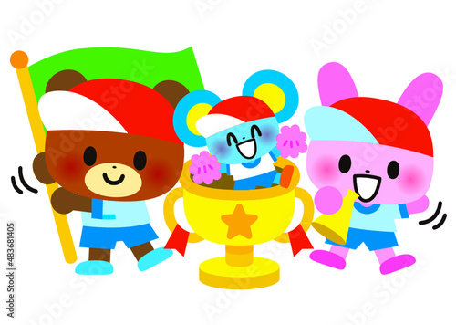 応援,運動会,体育祭,小学校,幼稚園,保育園,小学生,学校,動物,体育,運動,子供,くま,うさぎ,ねずみ,体操服