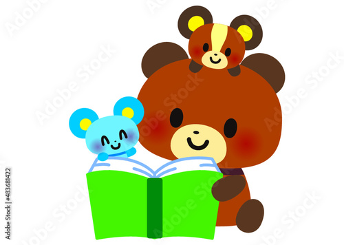 読書,本,読む,動物,学校,教育,知育,クマ,リス,ねずみ,小学生,可愛い,勉強,笑顔,幼稚園,保育園,小学校