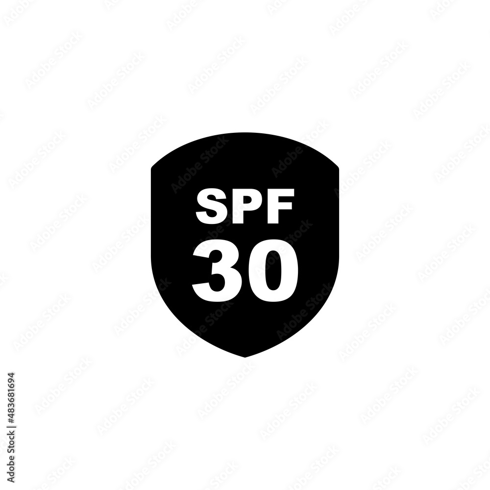 Sun protection SPF 30 simple flat icon vector. SPF 30 icon. Shield icon Sun protection SPF 30 simple flat icon vector. SPF 30 icon. Shield icon
