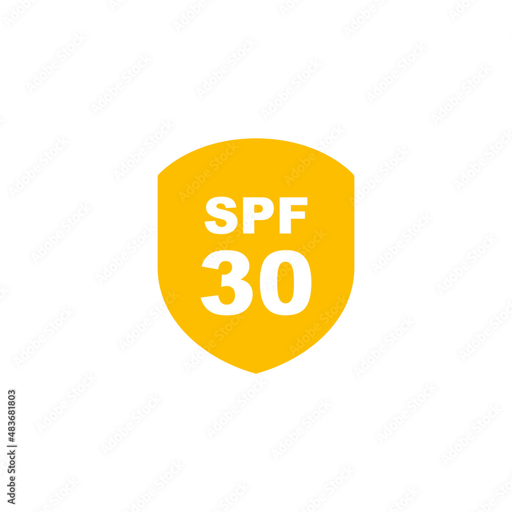 Sun protection SPF 30 simple flat icon vector. SPF 30 icon. Shield icon Sun protection SPF 30 simple flat icon vector. SPF 30 icon. Shield icon