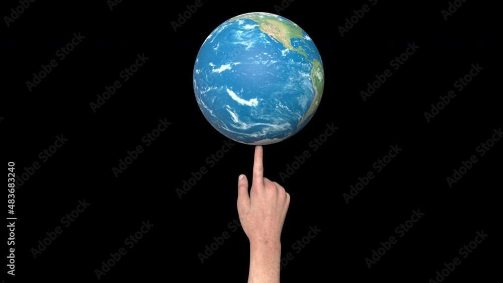 Spin earth on finger - 3d render looped with alpha channel. Spin earth on finger - 3d render looped with alpha channel.