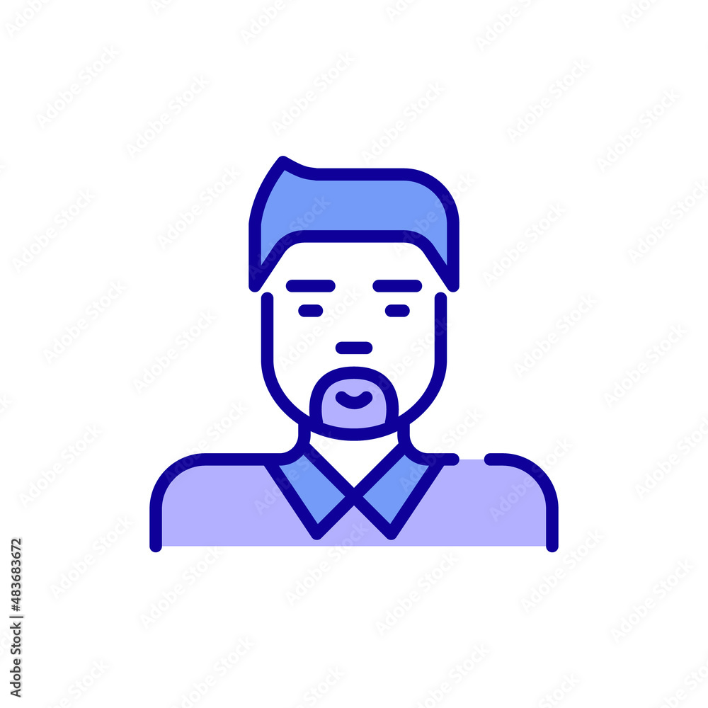 Young asian man with a moustache wearing a shirt. Pixel perfect, editable color stroke icon