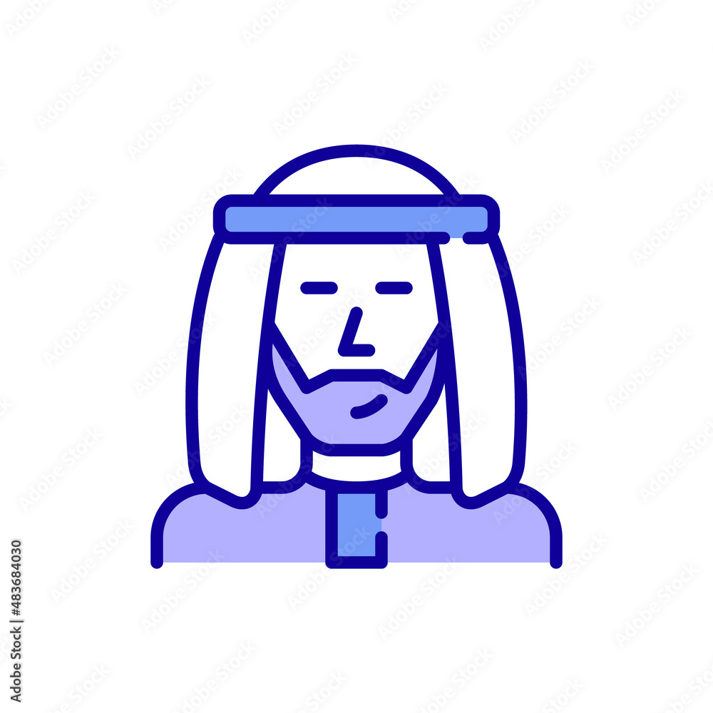 Young Arab man wearing a kafiya traditional head scarf. Pixel perfect, editable stroke color avatar icon Young Arab man wearing a kafiya traditional head scarf. Pixel perfect, editable stroke color avatar icon