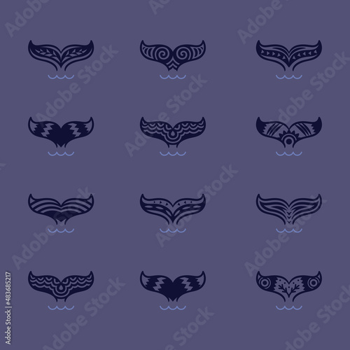 Whale tale symbol set in ethnic style