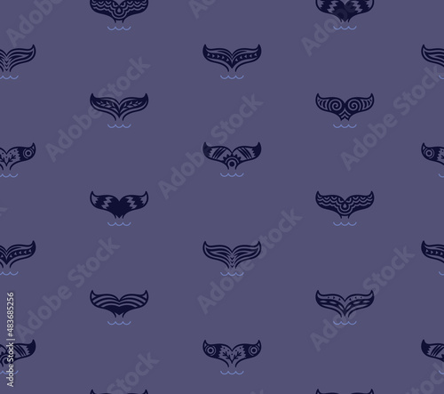 Seamless pattern with whale tales in Maori style. Vector illustration