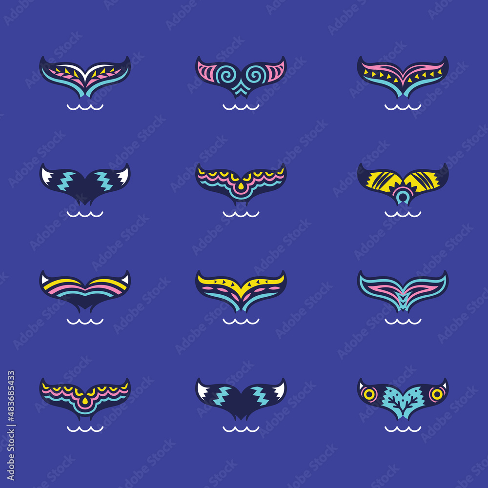 Whale tale set with tribal ornaments Whale tale set with tribal ornaments