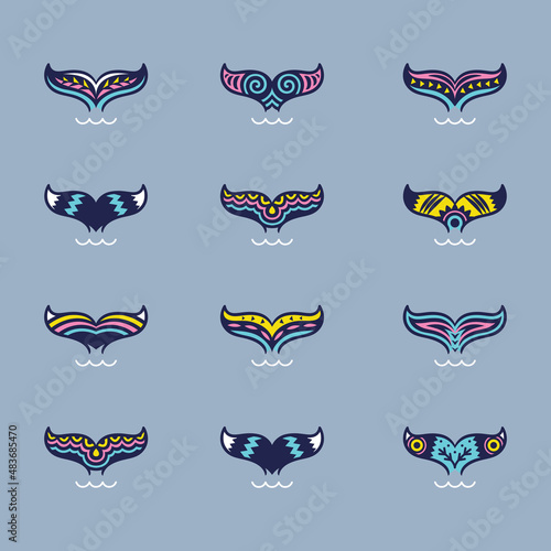 Whale tale set with tribal ornaments