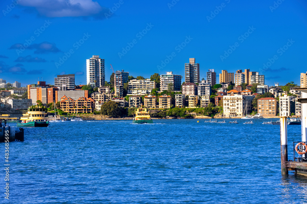 Sydney CBD skyline of buildings in the harbour waters NSW Australia Sydney CBD skyline of buildings in the harbour waters NSW Australia