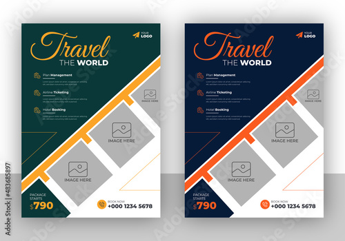 Creative flyer design and brochure cover page template for travel agency