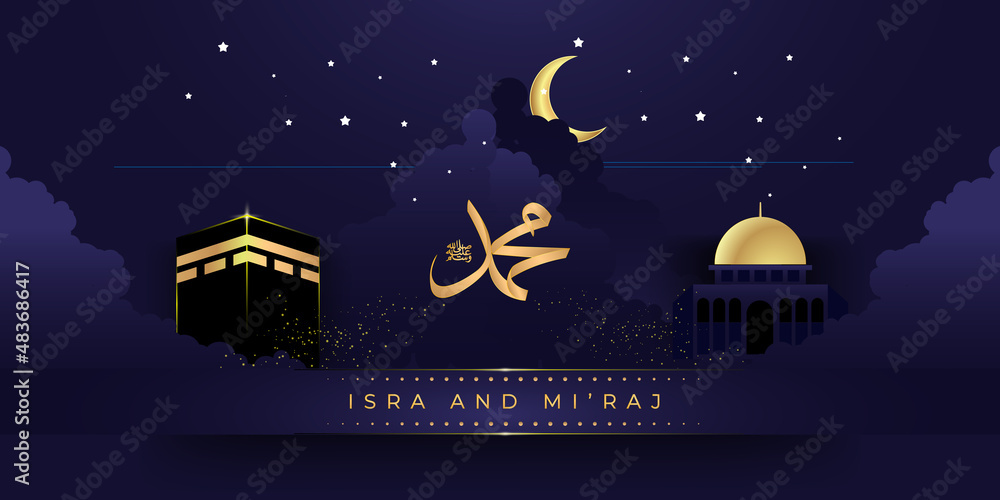 Isra and mi'raj arabic calligraphy - mean; two parts of Prophet Muhammad's Night Journey, can use for, landing page, template, ui, web, mobile app, poster, banner, flyer, background
Isra and mi'raj arabic calligraphy - mean; two parts of Prophet Muhammad's Night Journey, can use for, landing page, template, ui, web, mobile app, poster, banner, flyer, background