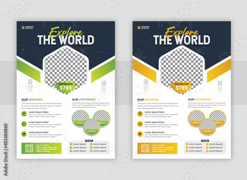 Business flyer design and brochure cover page template Creative holiday travel flyer template brochure vector design for travel agency with contact and venue.