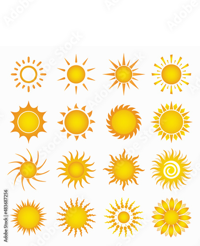 Collection of variety suns icon. Different kind of sun icons