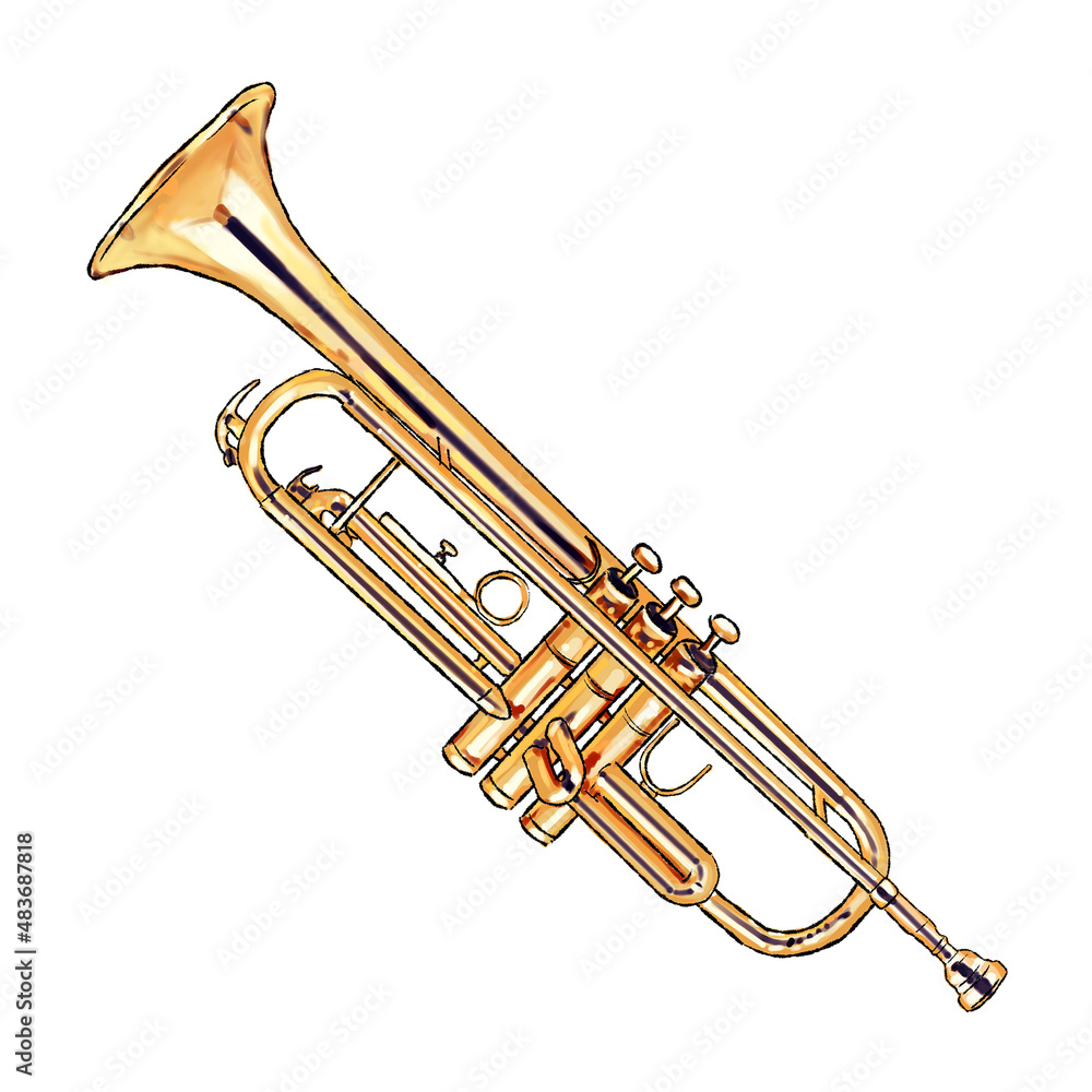 Obraz premium Gold trumpet isolated on white background, illustration