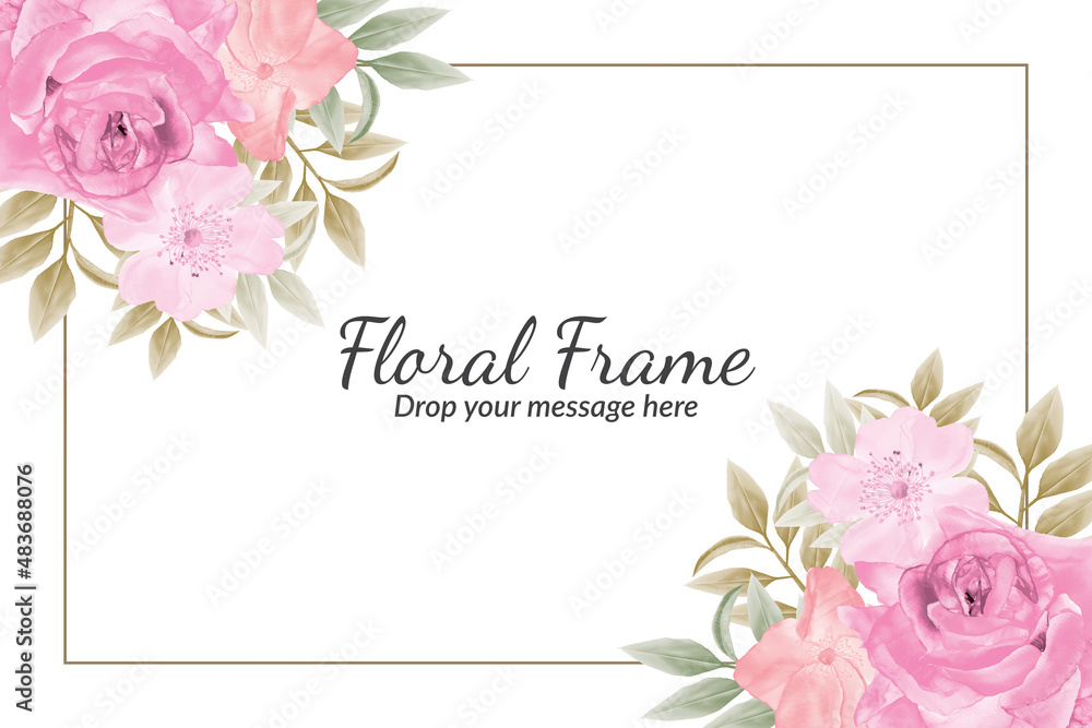 Beautiful peony floral frame with watercolor background