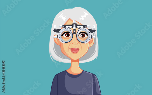 Senior Woman Having an Eye Check Consultation Vector Illustration