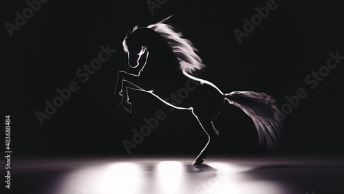 Canvas Print Silhouette of a horse standing up. 3D illustration.