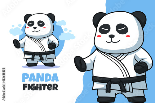 Cute Karate Panda Cartoon Mascot Illustration