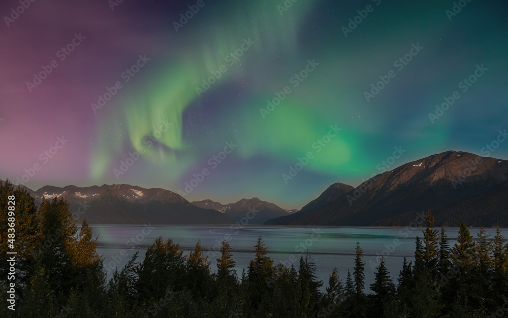 Aurora Borealis Illuminating the Sky Over a Lake in the Chugach Mountains of Alaska