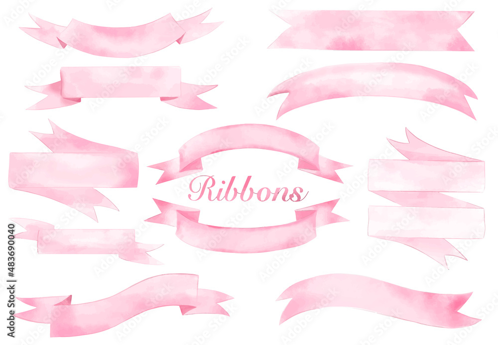 Pink Watercolor ribbon banners vector collection Stock Vector | Adobe Stock