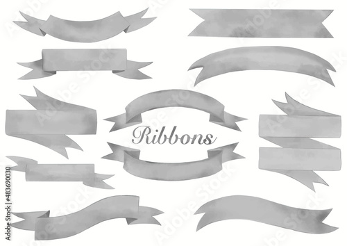 Black or Gray color Watercolor ribbon banners vector collection