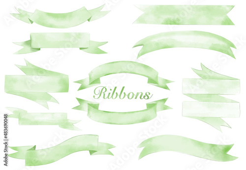 Light Green Watercolor ribbon banners vector collection