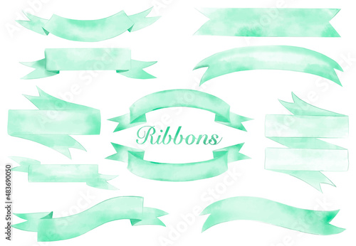 Green Watercolor ribbon banners vector collection