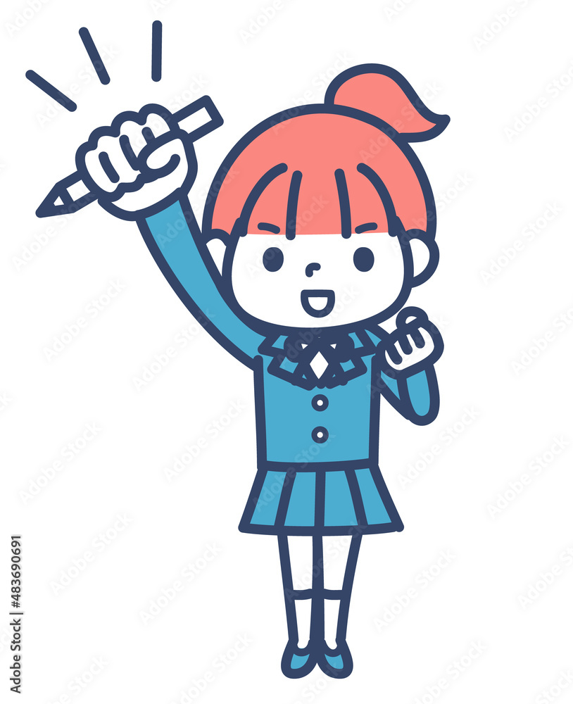 勉強を頑張るガッツポーズの女子学生 勉強を頑張るガッツポーズの女子学生