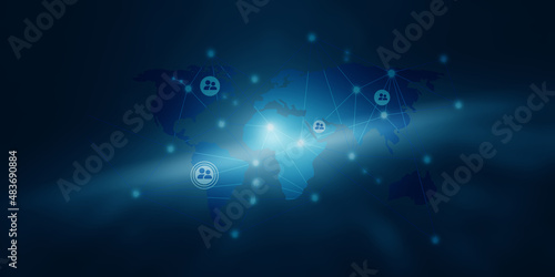 World map and technology connection, Blue abstract background and wallpaper, abstract background template and banner, website desing headshot