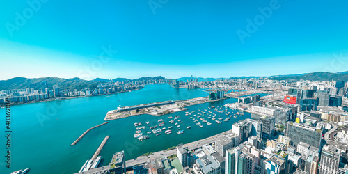 Aerial view of Hong Kong city in a sunny day