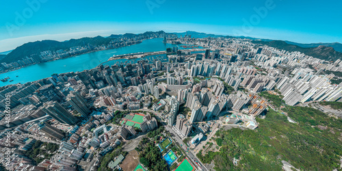 Aerial view of Hong Kong city in a sunny day