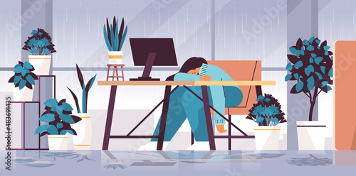 tired depressed businesswoman sleeping at workplace girl feeling desperate mental health diseases depression stress
