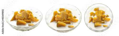 Thai dessert from pumpkin and coconut milk on white background