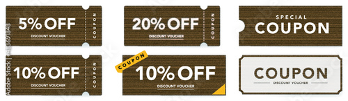 5%〜20%オフのクーポンのベクターデザインセット（木目調）