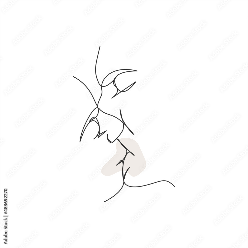 Kissing couple, kiss, lips. Abstract line art. Kissing couple, kiss, lips. Abstract line art.