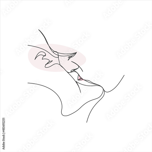 One line drawing lips kiss line art