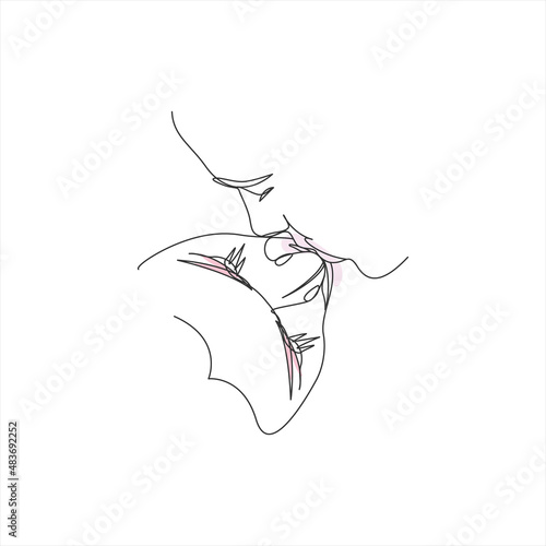 One line drawing couple valentine kissing line art