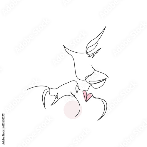 Continuous one line drawing. lips kiss line art.