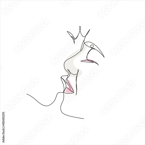 One line drawing kissing couple. Abstract line art.