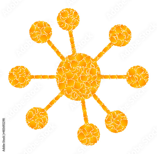 Vector golden node relations mosaic icon. Node relations is isolated on a white background. Golden particles mosaic based on node relations icon.