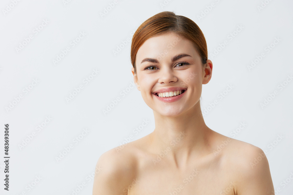 portrait woman bare shoulders pure skin glamor isolated background portrait woman bare shoulders pure skin glamor isolated background