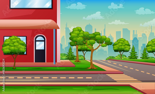 Street of suburb area with trees and building