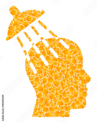 Vector golden brainwashing mosaic icon. Brainwashing is isolated on a white background. Golden items mosaic based on brainwashing icon.