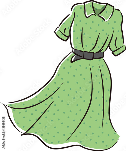 Vector illustration of green short sleeve dress