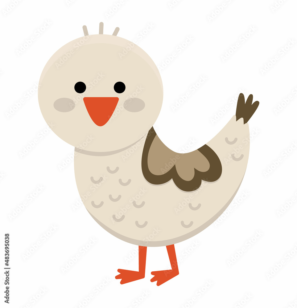 Vector gosling icon. Cute cartoon little goose illustration for kids. Farm baby bird isolated on white background. Colorful flat animal picture for children.
