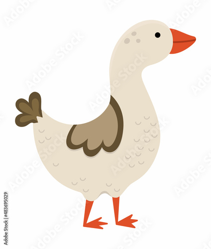 Vector goose icon. Cute cartoon gander illustration for kids. Farm bird isolated on white background. Colorful flat animal picture for children.