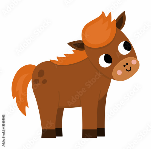Vector foal icon. Cute cartoon little horse illustration for kids. Farm baby animal isolated on white background. Colorful flat cattle picture for children.