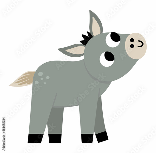 Vector little donkey icon. Cute cartoon foal illustration for kids. Farm baby animal isolated on white background. Colorful flat cattle picture for children.