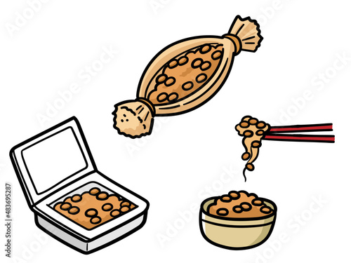 色々な納豆のかわいい手描き風イラストセット
