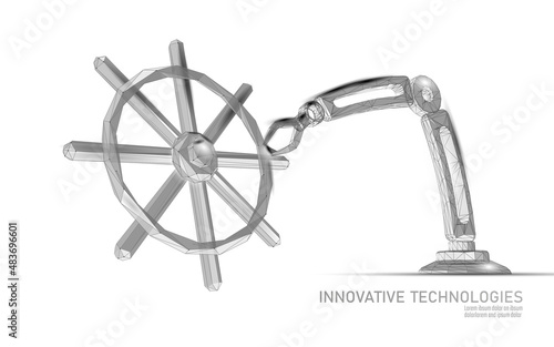 Wheel helm computer developer app concept. Business digital open source program. Data coding steering 3D low polygonal vector line illustration