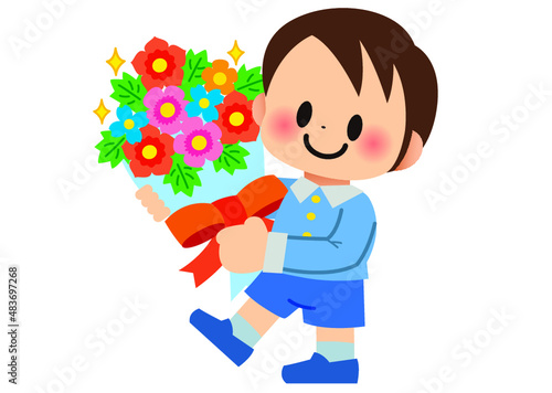 誕生日,花束,花,子供,学校,お祝い,祝福,３月,４月,発表会,人物,卒業生,小学校,人,男の子